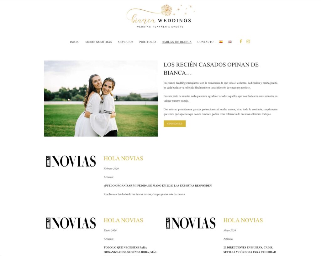 Diseño Web para Bianca Weddings — Wedding Planner en Cádiz