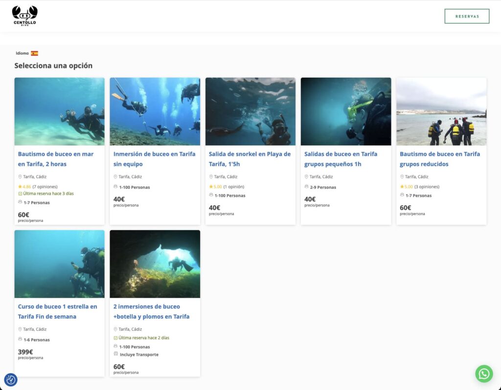 Diseño web escuela de buceo en cadiz