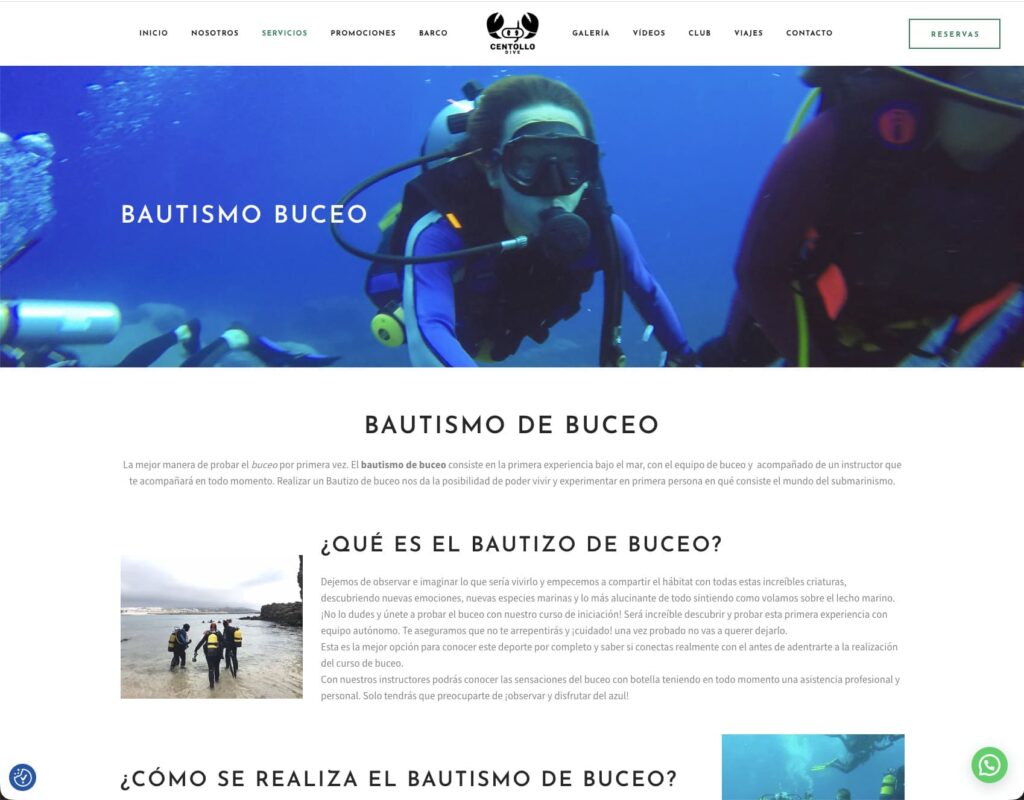 Diseño web escuela de buceo en cadiz