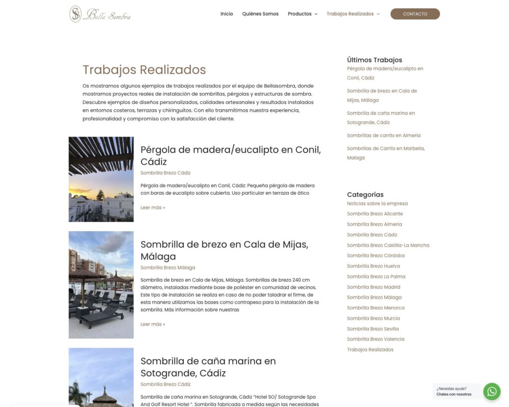 Diseño Web Sombrillas de fibra Natural