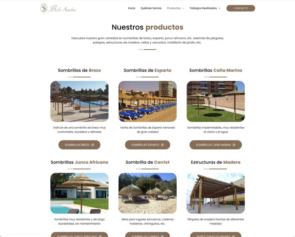 Diseño Web Sombrillas de fibra Natural